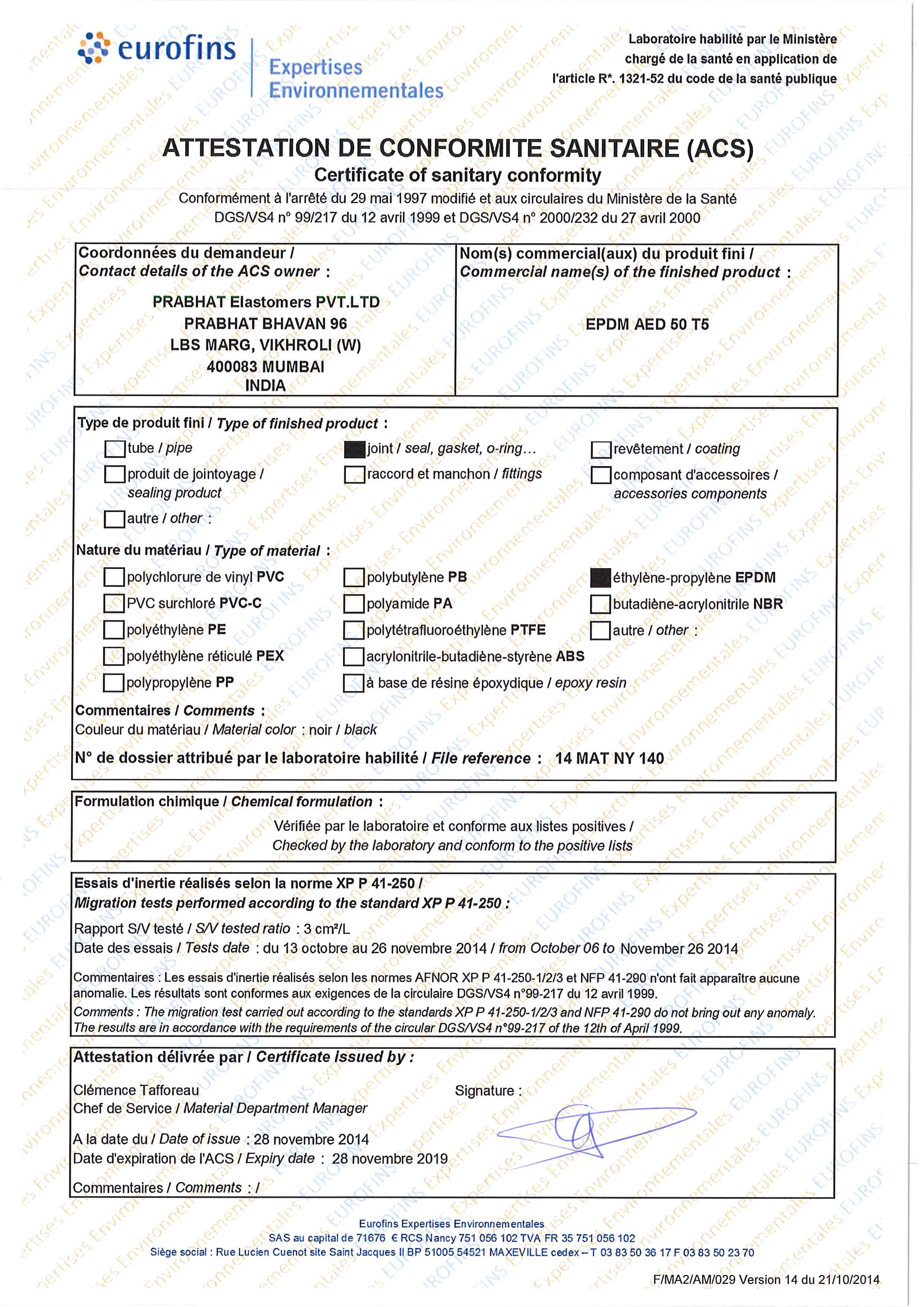 ACS Certificate EPDM AED 50 T 5